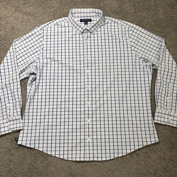Mizzen Main Leeward Dress Shirt Men’s 2XL White Blue Check Stretch Long Sleeve - Picture 1 of 7